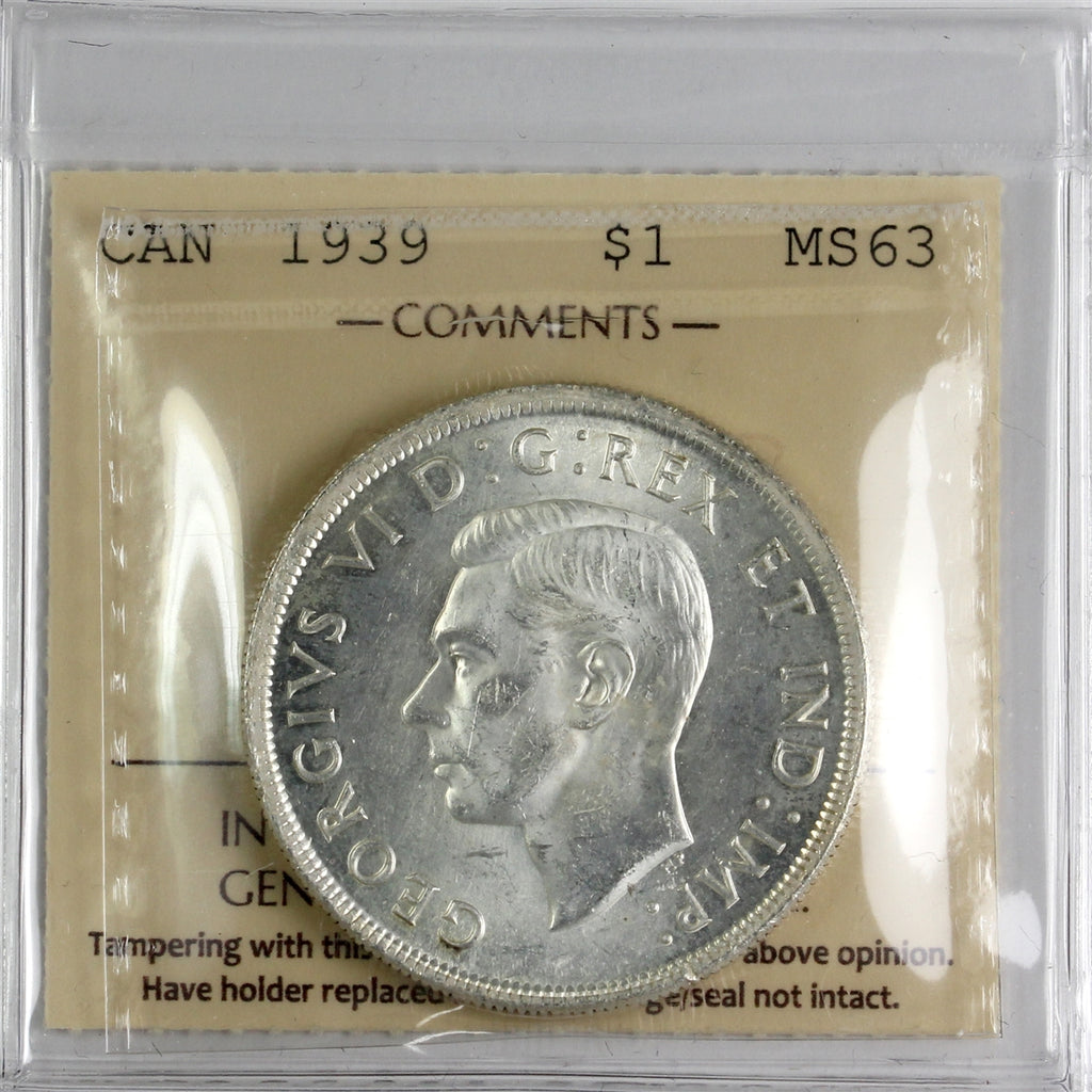 1939 Canada Dollar ICCS Certified MS63