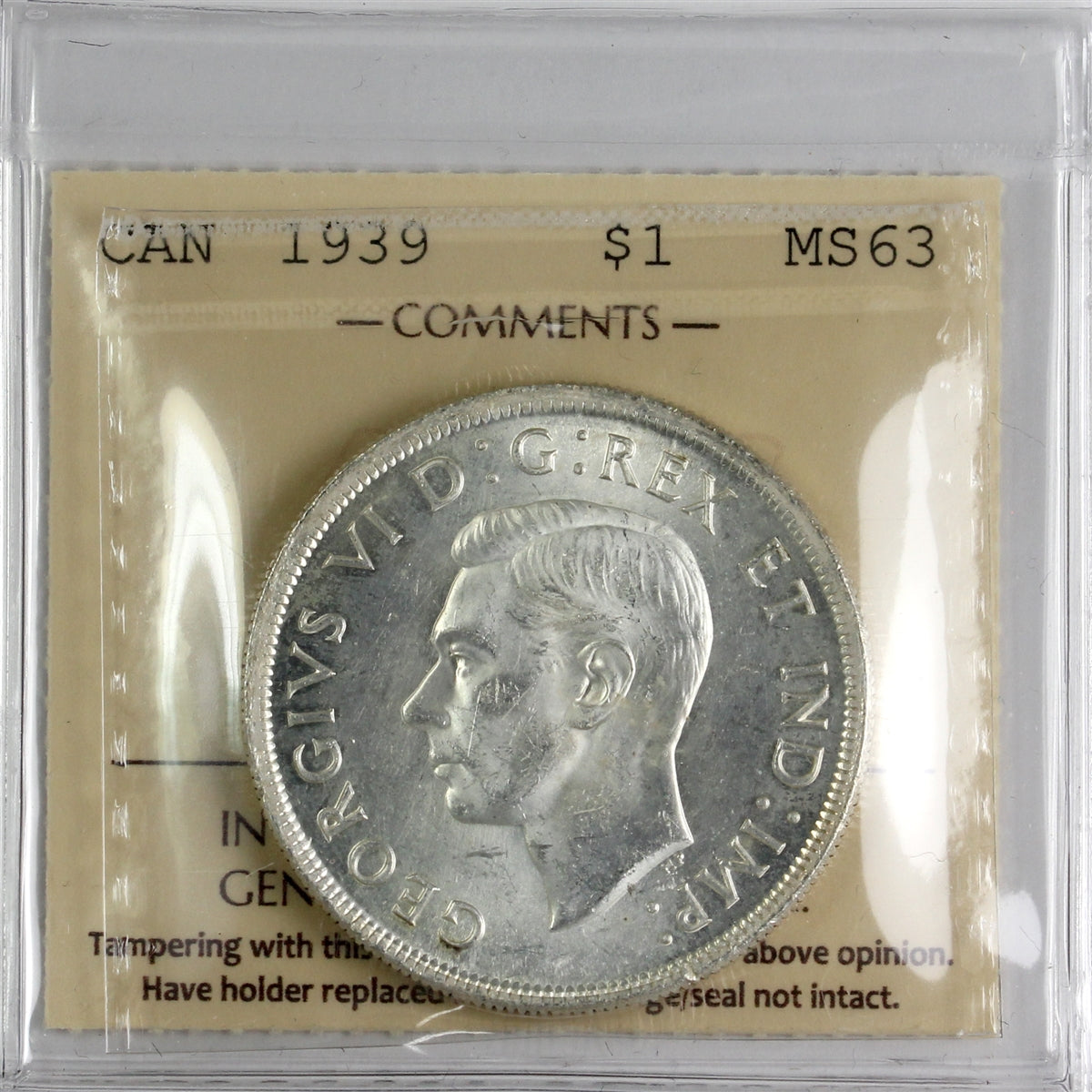 1939 Canada Dollar ICCS Certified MS63