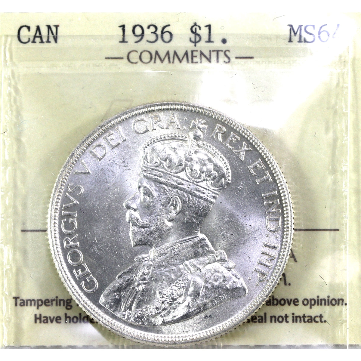 1936 Canada Dollar ICCS Certified MS64 (XXP 333)