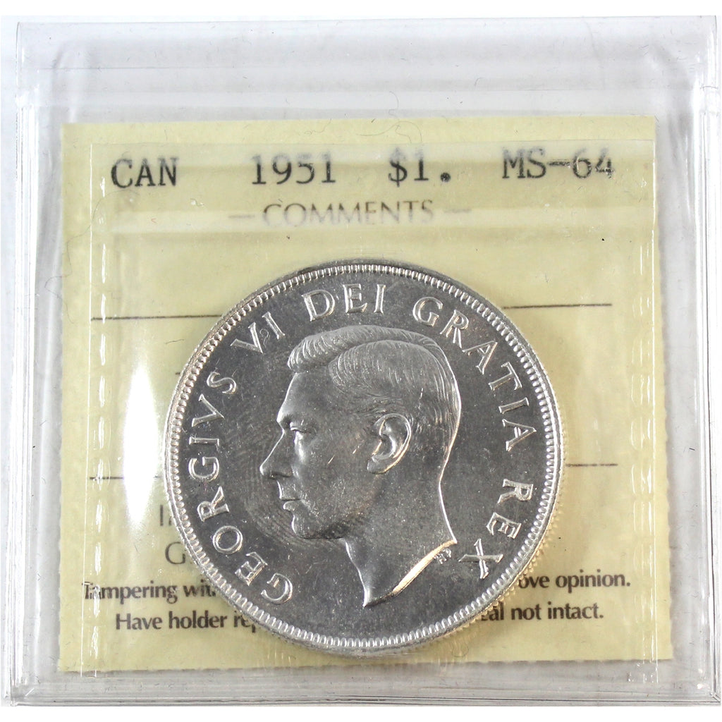 1951 Canada Dollar ICCS Certified MS64