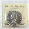 1953 NSF Canada Dollar ICCS Certified MS64 Cameo