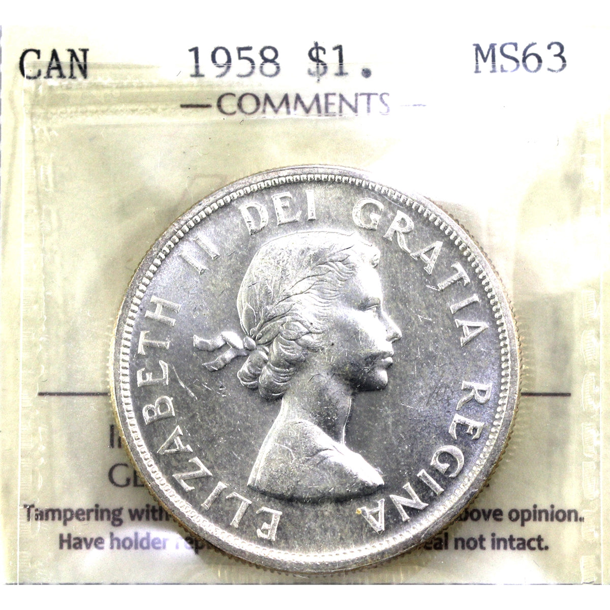 1958 Canada Dollar ICCS Certified MS63