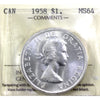 1958 Canada Dollar ICCS Certified MS64