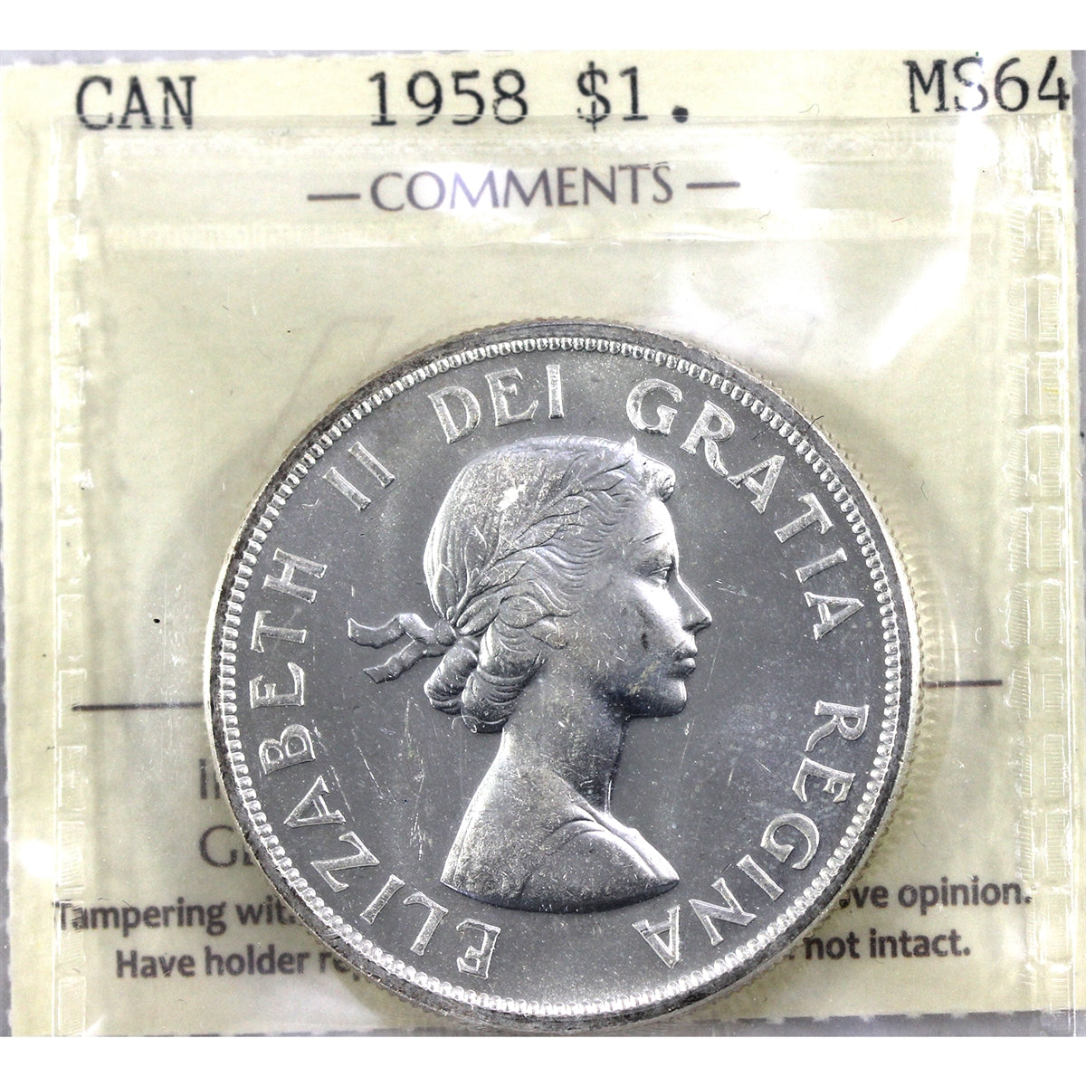 1958 Canada Dollar ICCS Certified MS64