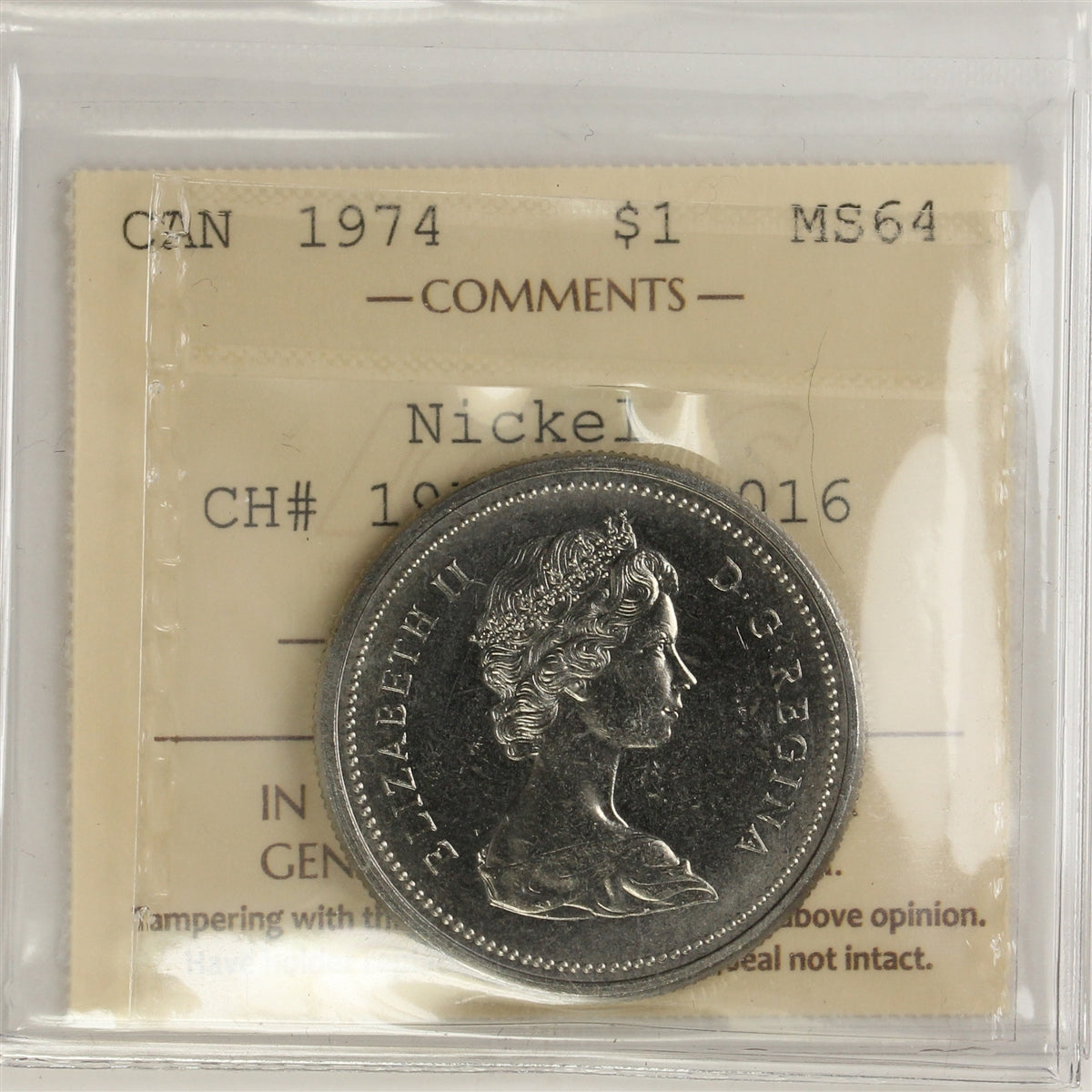 1974 Canada Nickel Dollar ICCS Certified MS64 CH# 1974 Rev-015 (VCR15)