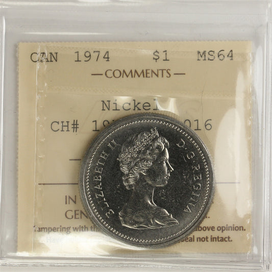 1974 Canada Nickel Dollar ICCS Certified MS64 CH# 1974 Rev-015 (VCR15)