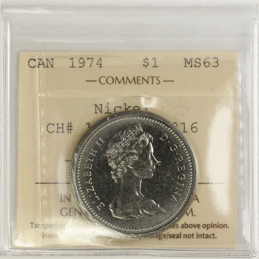 1974 Canada Nickel Dollar ICCS Certified MS63 CH# 1974 Rev-016 (VCR #15)