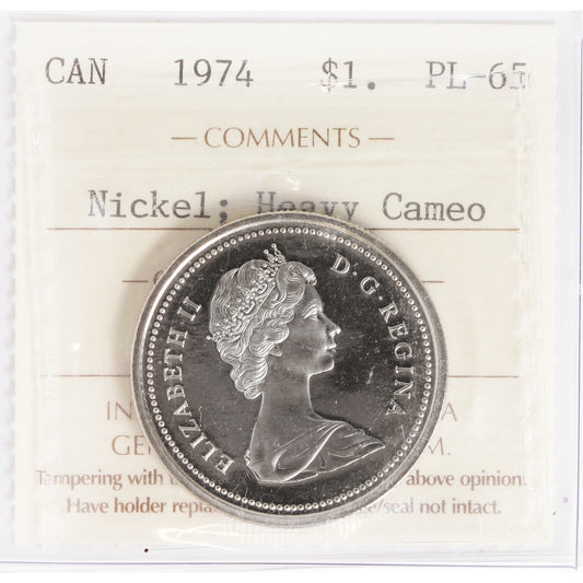 1974 Canada Nickel Dollar ICCS Certified PL65 Heavy Cameo