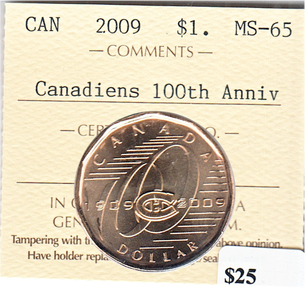 2009 Canada Canadiens 100th Ann. Dollar ICCS Certified MS65