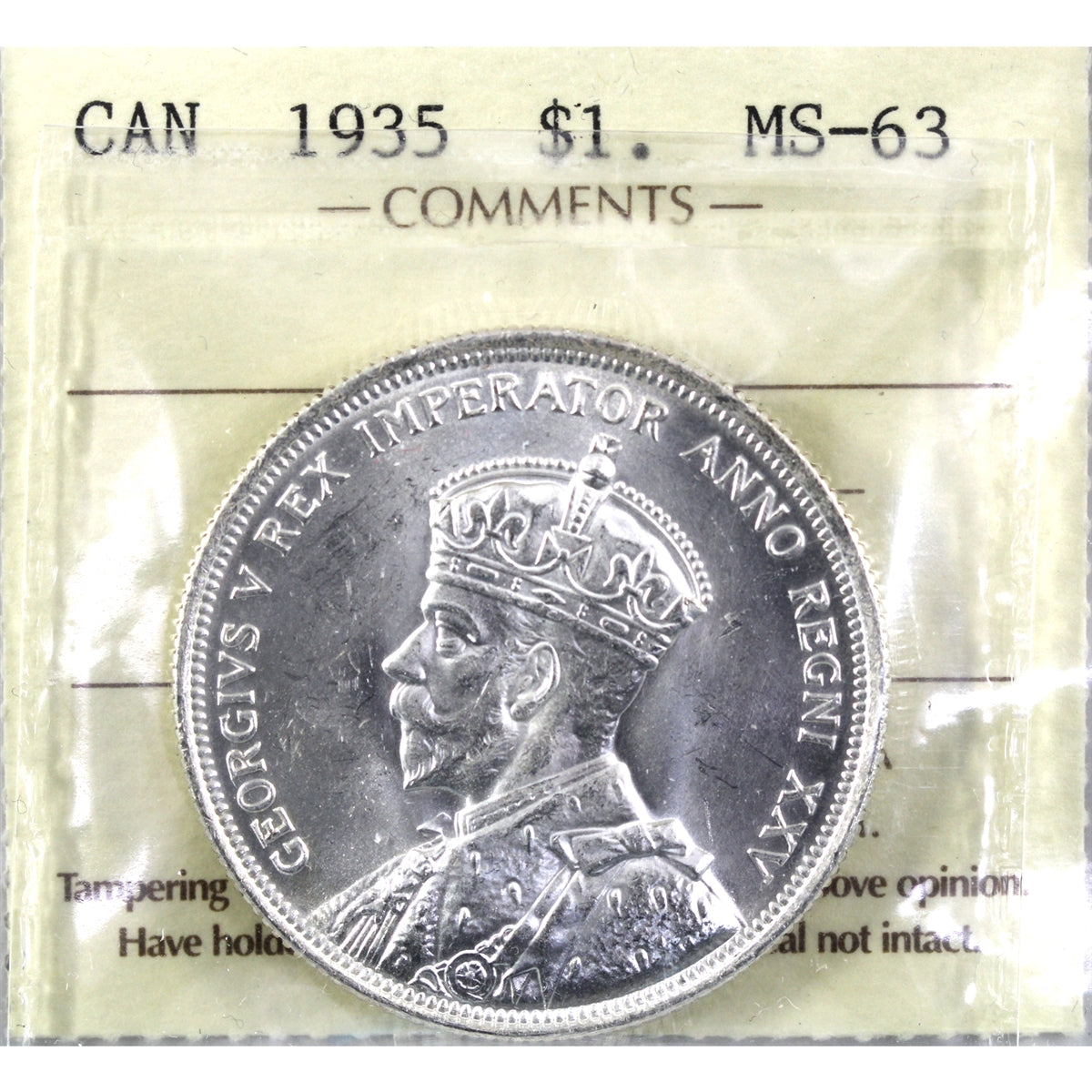 1935 Canada Dollar ICCS Certified MS63