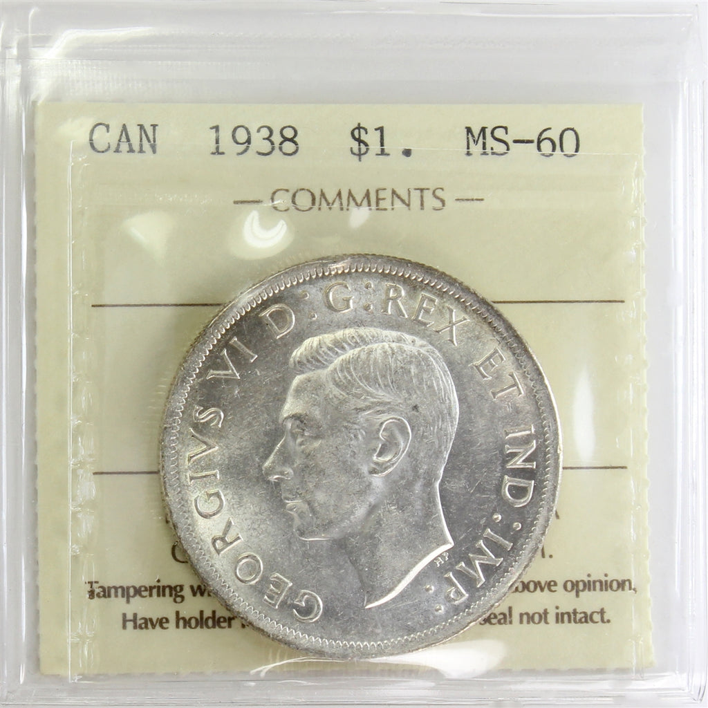 1938 Canada Dollar ICCS Certified MS60