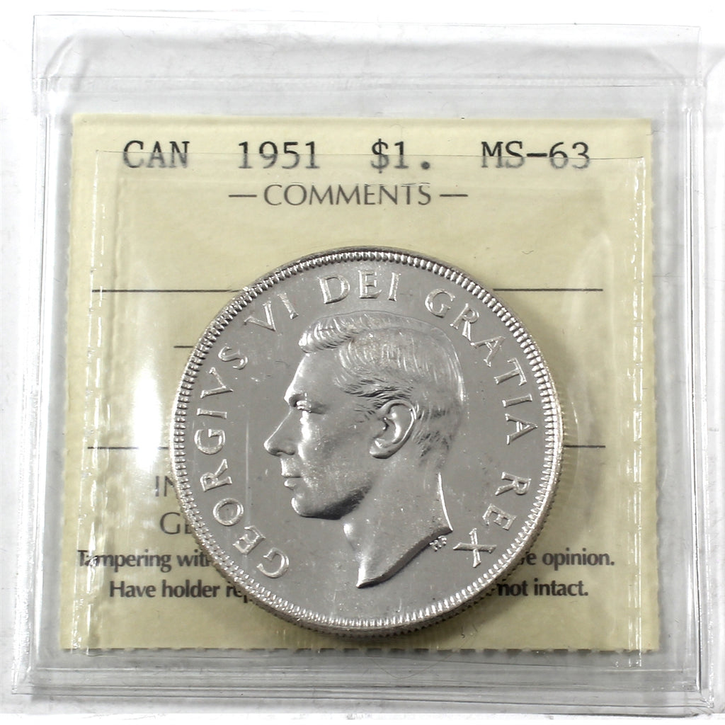 1951 Canada Dollar ICCS Certified MS63