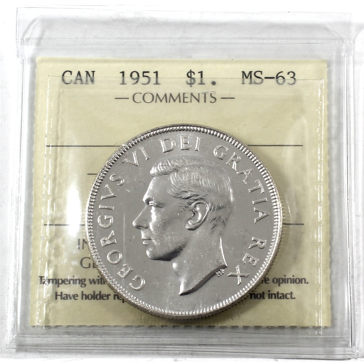 1951 Canada Dollar ICCS Certified MS63