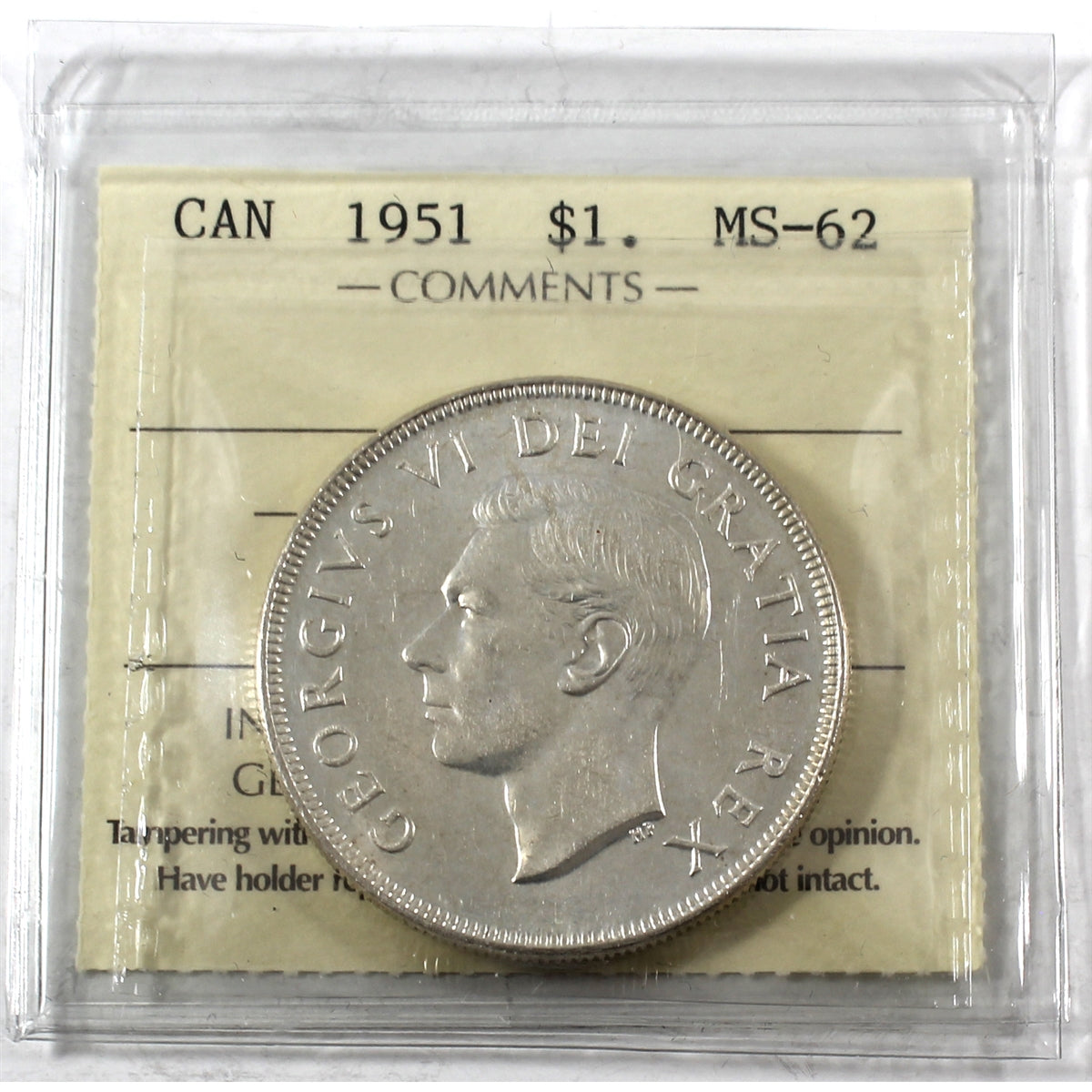 1951 Canada Dollar ICCS Certified MS62