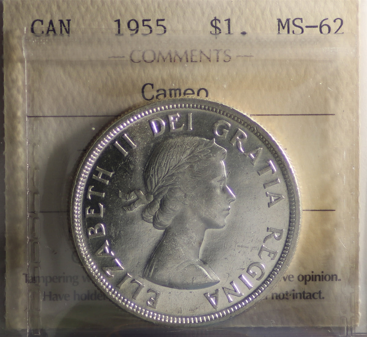 1955 Canada Dollar ICCS Certified MS62 Cameo