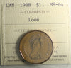 1988 Canada Loon Dollar ICCS Certified MS64
