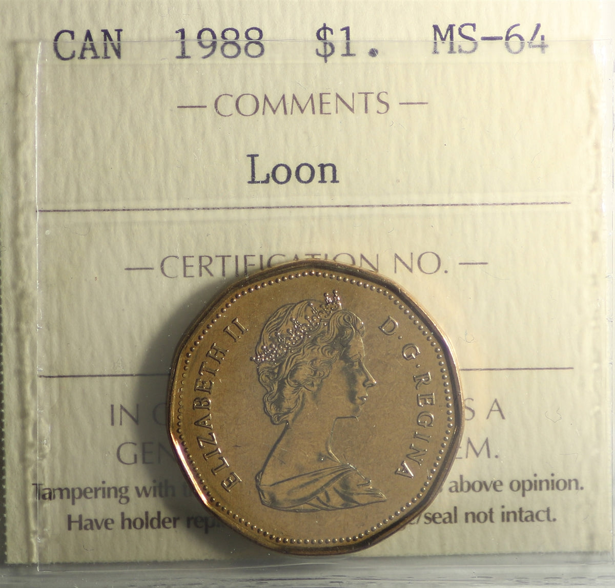1988 Canada Loon Dollar ICCS Certified MS64