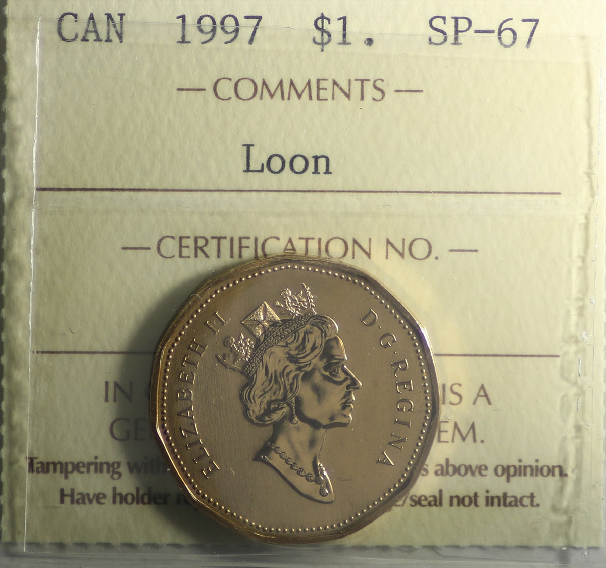 1997 Canada Loon Dollar ICCS Certified SP67