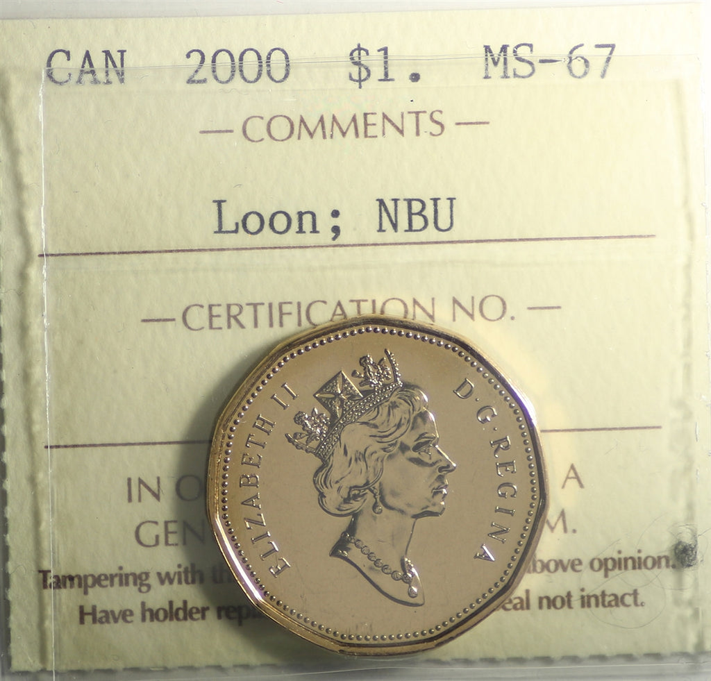 2000 Canada Loon Dollar ICCS Certified MS67 NBU
