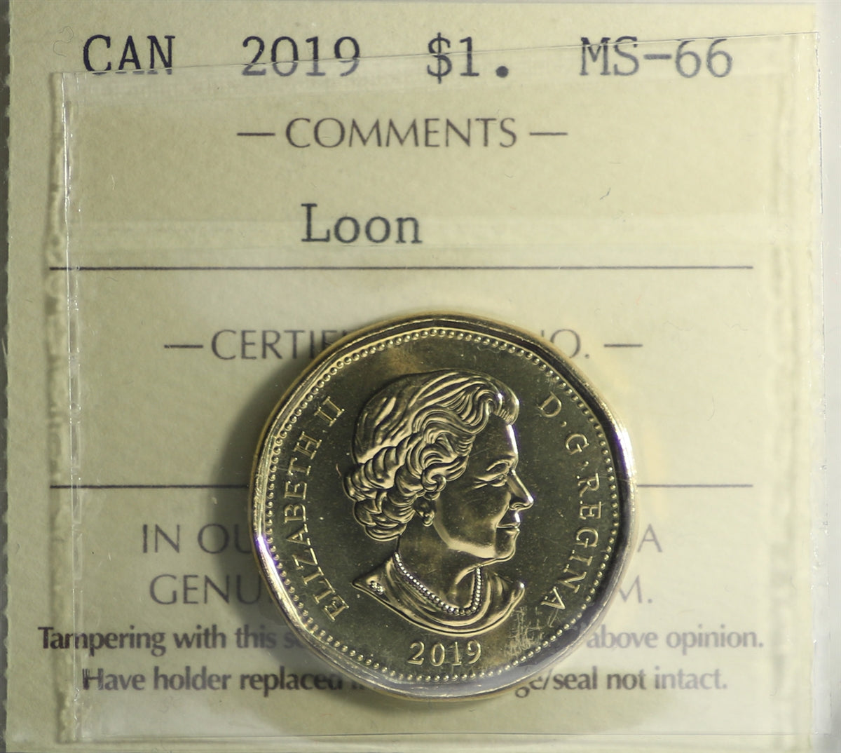 2019 Canada Loon Dollar ICCS Certified MS66