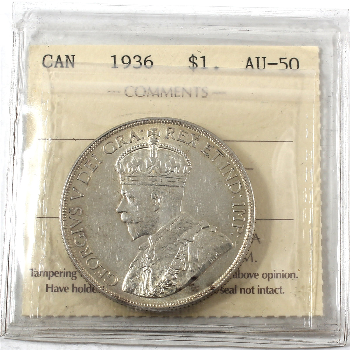 1936 Canada Dollar ICCS Certified AU50