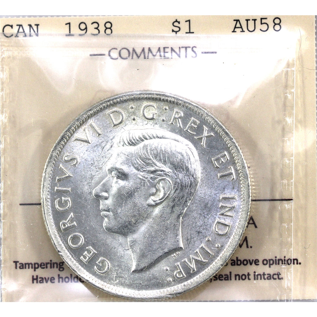 1938 Canada Dollar ICCS Certified AU58