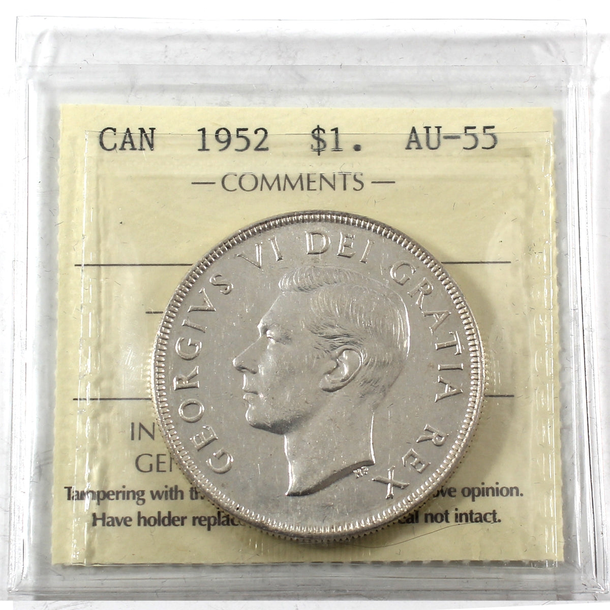 1952 SWL Canada Dollar ICCS Certified AU55