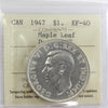 1947 Maple Leaf; Double HP Canada Dollar ICCS Certified EF40