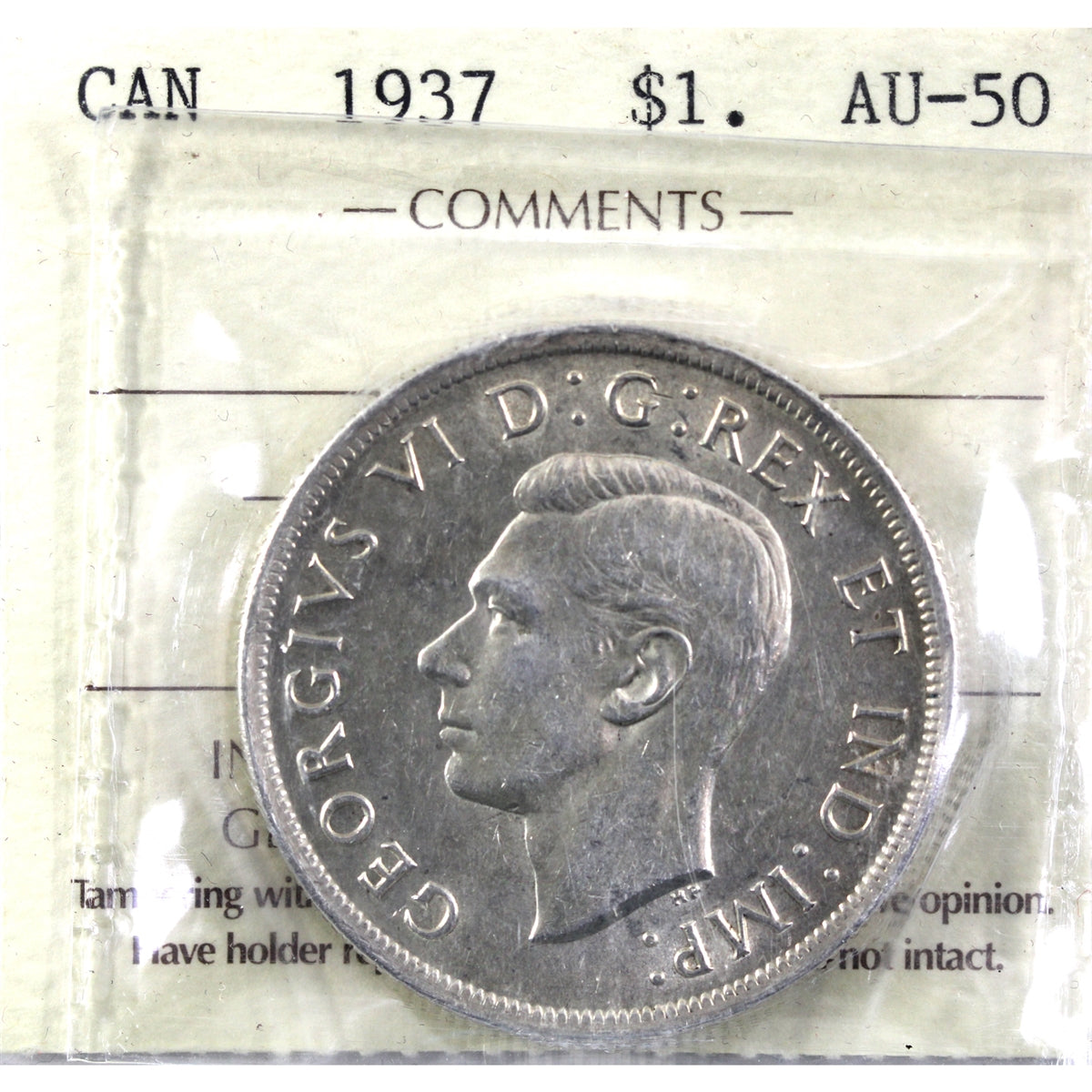 1937 Canada Dollar ICCS Certified AU50 (QR 837)
