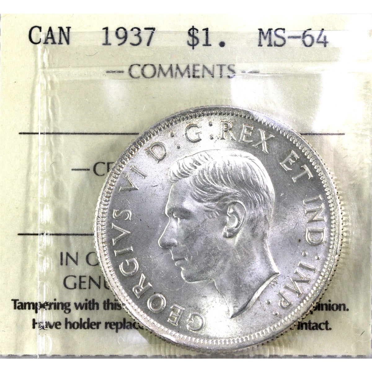 1937 Canada Dollar ICCS Certified MS64 (XSW 740)