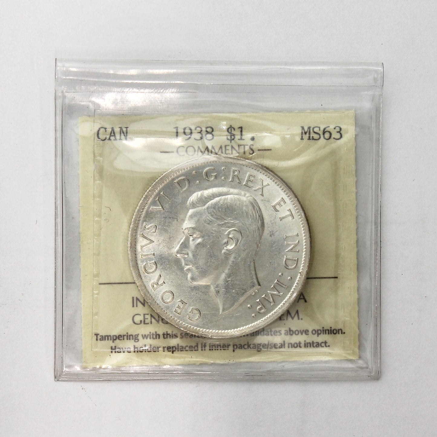1938 Canada Dollar ICCS Certified MS63 (XTQ 224)
