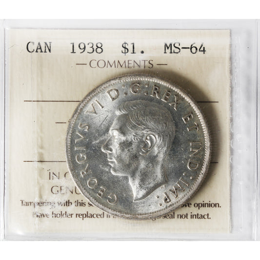 1938 Canada Dollar ICCS Certified MS-64 (XNU 040)