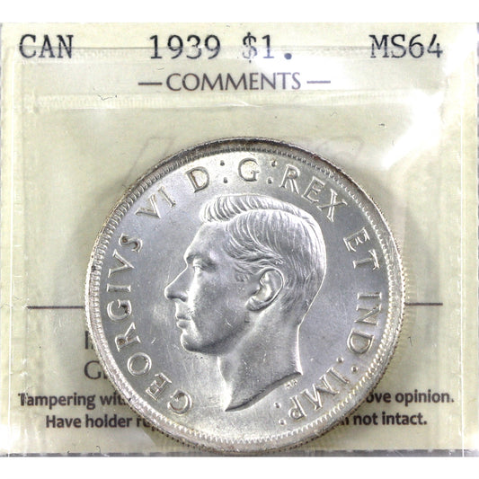 1939 Canada Dollar ICCS Certified MS64