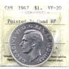 1947 Pointed 7; Quadruple HP Canada Dollar ICCS Certified VF20
