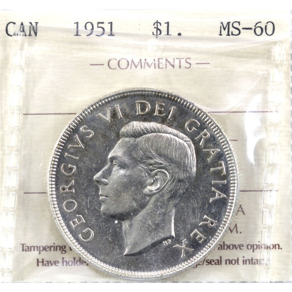 1951 Canada Dollar ICCS Certified MS60