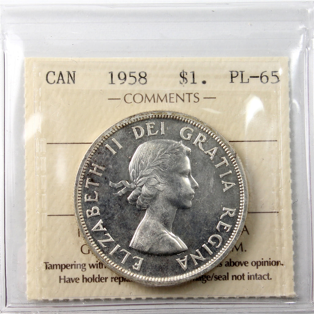 1958 Canada Dollar ICCS Certified PL65