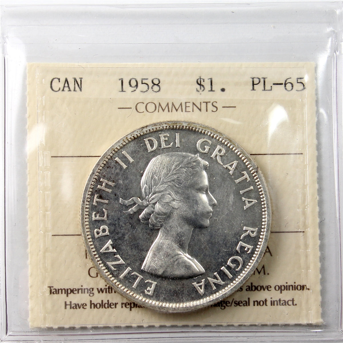 1958 Canada Dollar ICCS Certified PL65