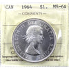 1964 Canada Dollar ICCS Certified MS64