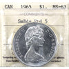 1965 Small Beads Ptd. 5 (Type 1) Canada Dollar ICCS Certified MS63