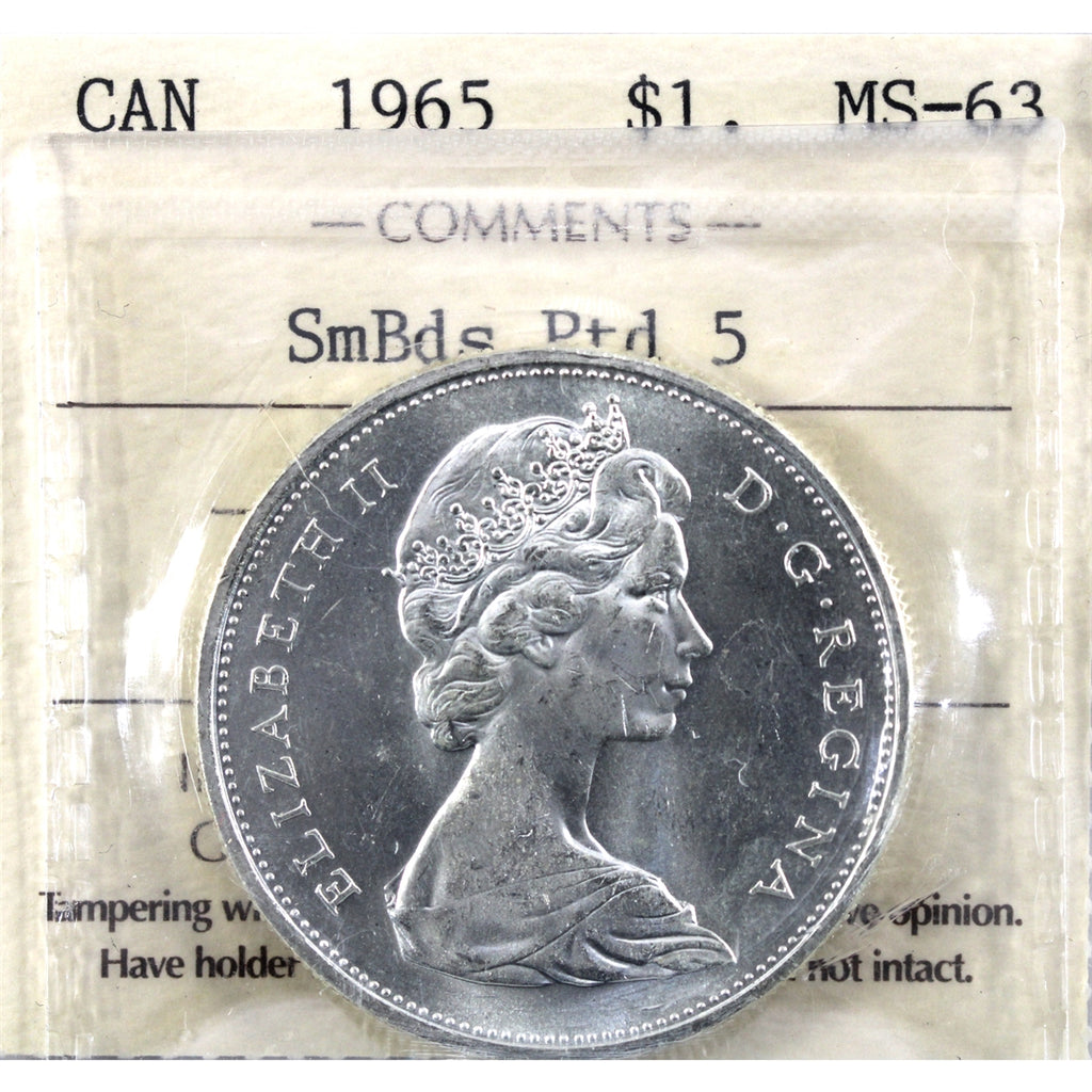 1965 Small Beads Ptd. 5 (Type 1) Canada Dollar ICCS Certified MS63