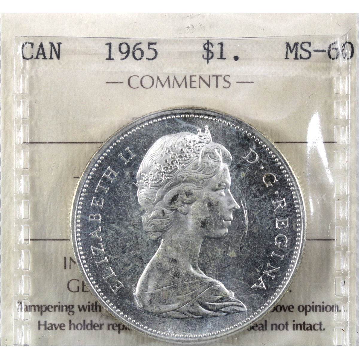 1965 Medium Beads Ptd. 5 (Type V) Canada Dollar ICCS Certified MS60