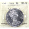 1965 Small Beads Blunt 5 (Type 2) Canada Dollar ICCS Certified MS64