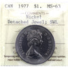 1977 Var. 3 Det. Jewel; SWL Canada Nickel Dollar ICCS Certified MS63