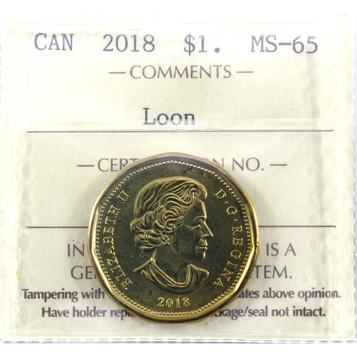 2018 Canada Loon Dollar ICCS Certified MS65