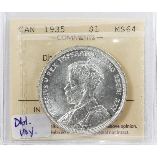 1935 Double Voyageur Canada Dollar ICCS Certified MS64