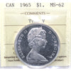 1965 Medium Beads Ptd. 5 (Type V) Canada Dollar ICCS Certified MS62