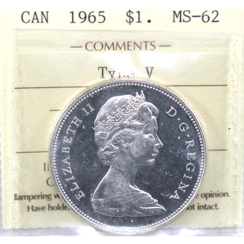 1965 Medium Beads Ptd. 5 (Type V) Canada Dollar ICCS Certified MS62