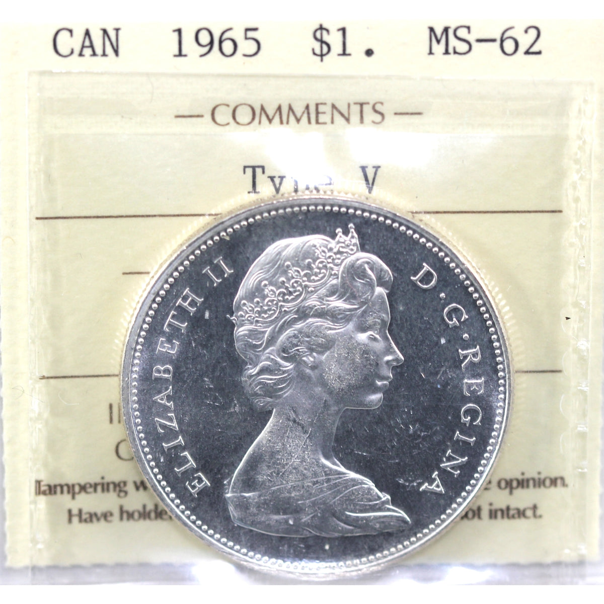 1965 Medium Beads Ptd. 5 (Type V) Canada Dollar ICCS Certified MS62
