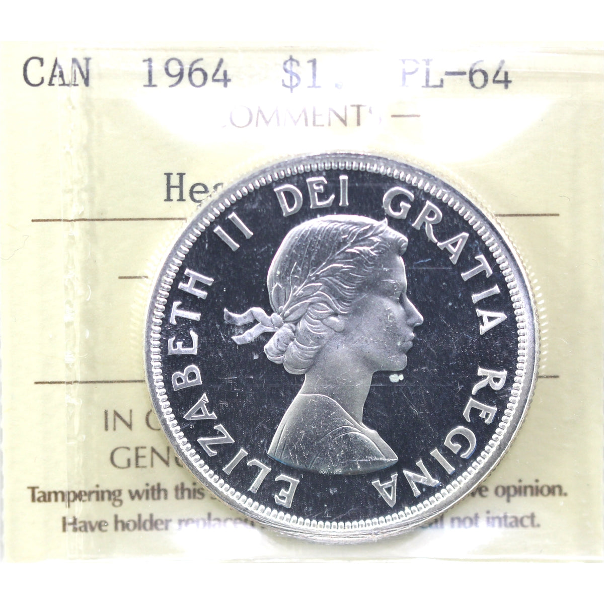 1964 Canada Dollar ICCS Certified PL64 Heavy Cameo