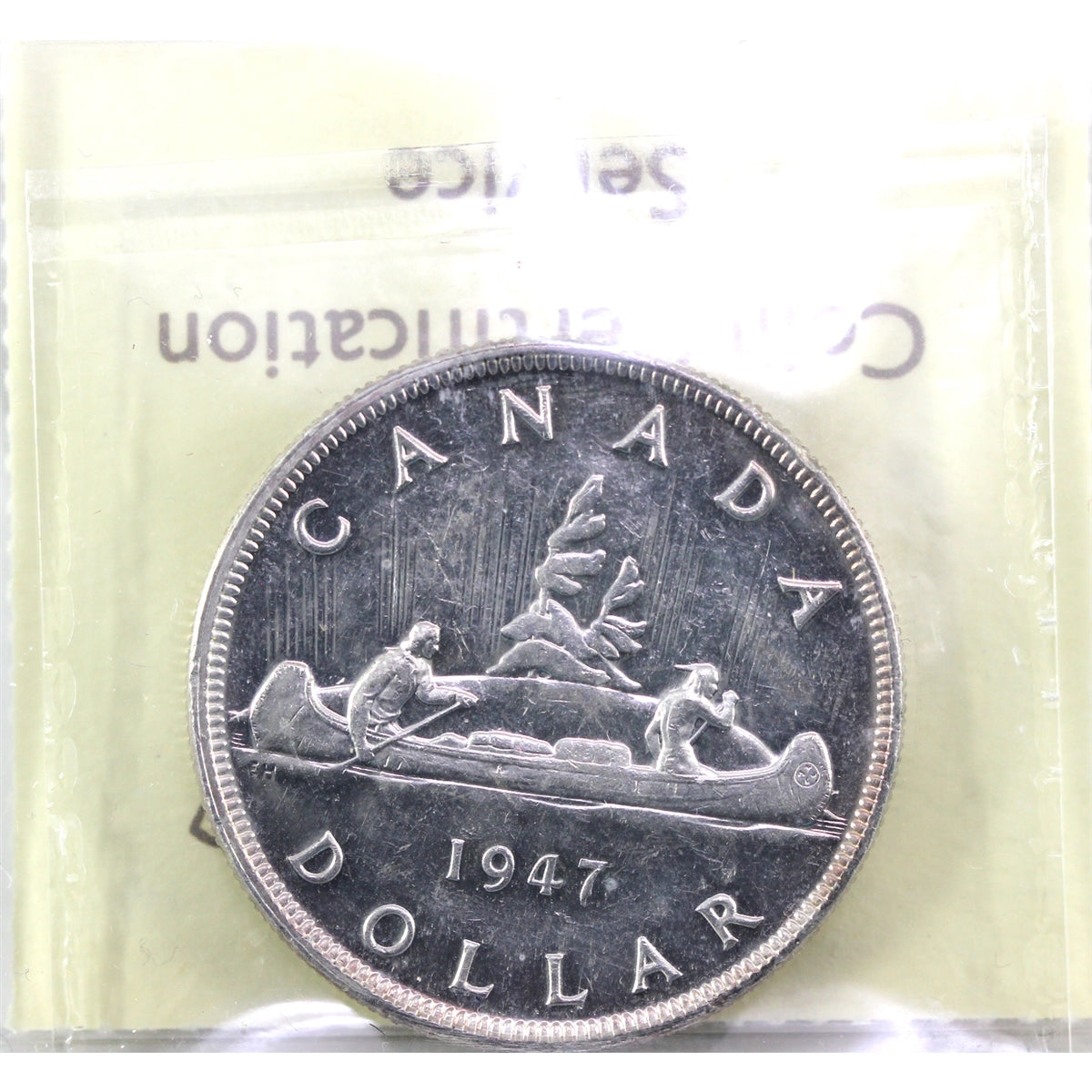 1947 Pointed 7; Dot Canada Dollar ICCS Certified AU55 (XUV 354)